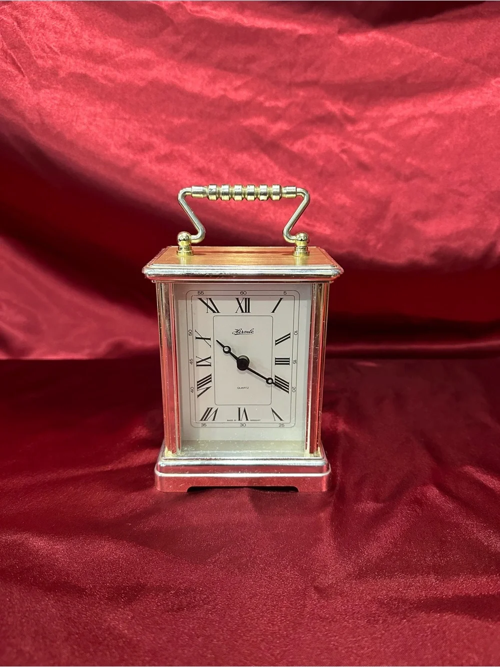 Vintage Hermle Carriage Clock | German Quartz Mantel Clock | Brass Roman Numeral